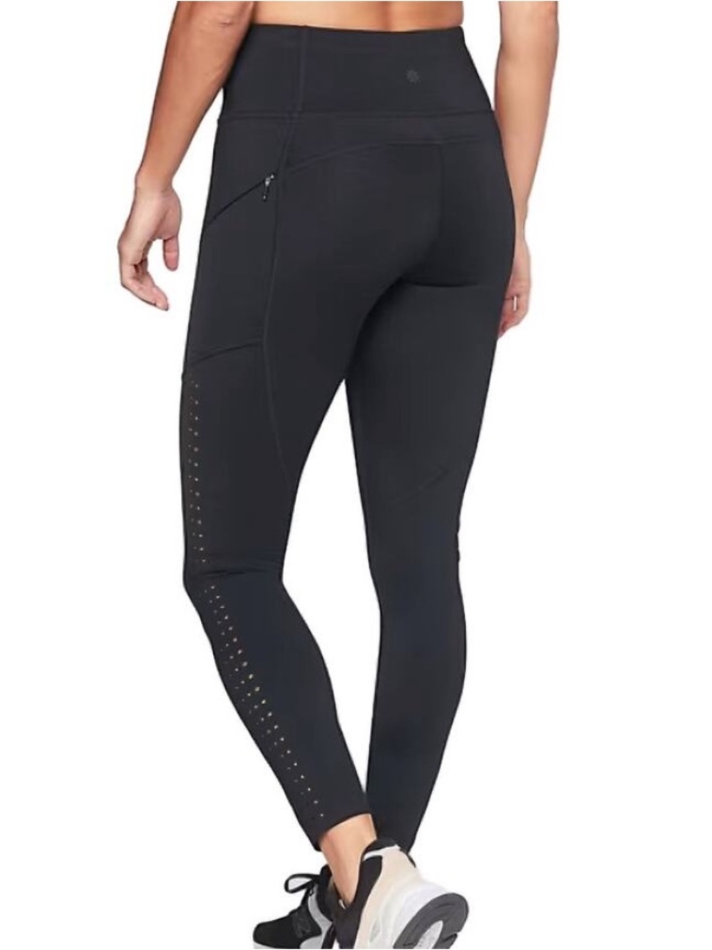 Athleta black contender perforated 7/8 length zip pocket tights size XS